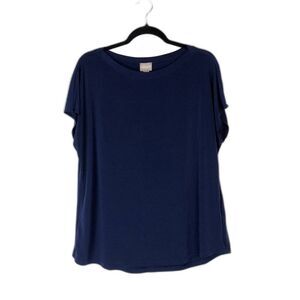 Chico's Blue Micro Sleeve Blouse Sz‎ 16 VGUC Contemporary Capsule Wardobe Career